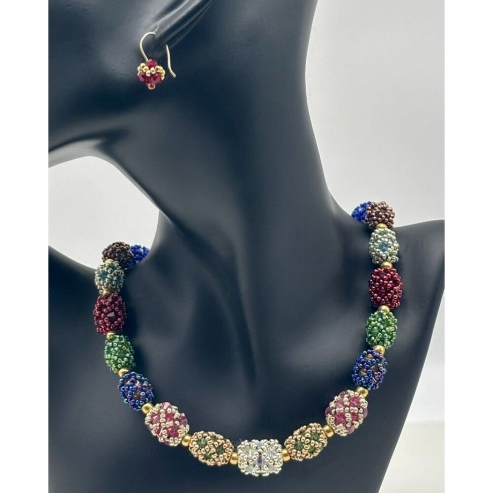 Artisan Necklace & Earrings Set Jewels of Atlantis Swarovski Crystals Seed Beads